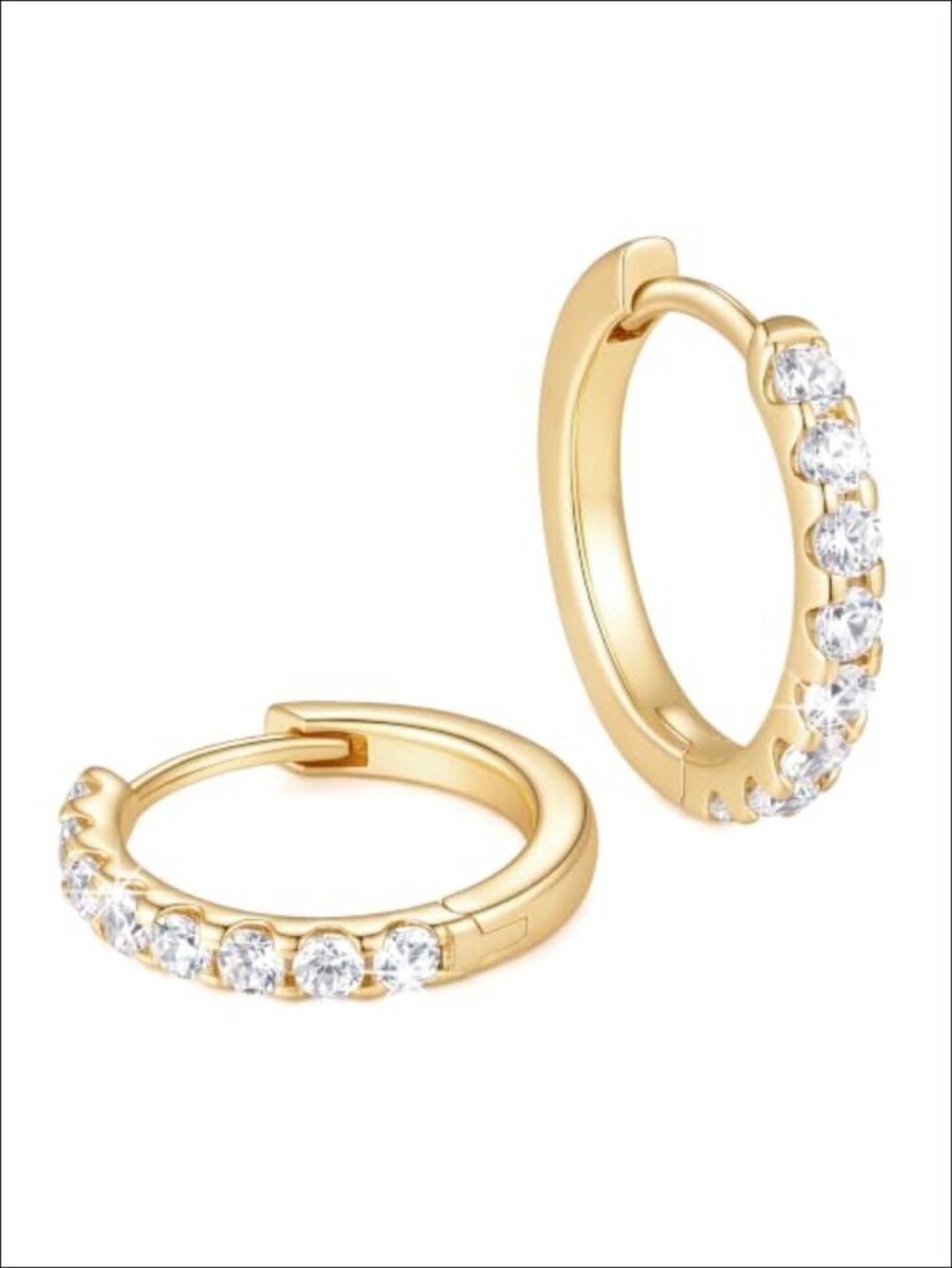 14k Gold Plated Cubic Zirconia Half Pavé Small Hoop Earrings for Women